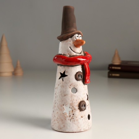 Ceramics Ceramics for 1 candle "Long snowman with stars" 7x7.3x20.6 cm-1