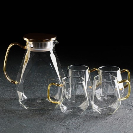 Set for drinks made of glass Magistro "Ice", 5 items: jug 1.6 liters, 4 circles 300 ml-2