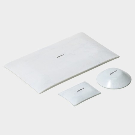 A set for sushi from glass of the “Marble White” shade, 3 objects: sauces 8 × 2 cm, 8 × 6 cm, stand 25 × 15 × 2 cm-6