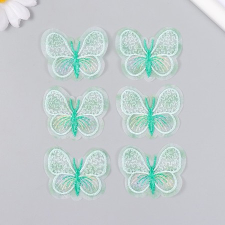 Decor for creativity Textile Embroidery "Green butterfly" 4.5x4 cm-2