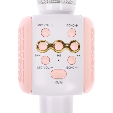 Portable karaoke microphone, 5 watts, 1200 mAh, LED, pink-white-1