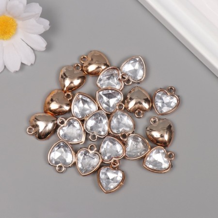 Decor for creativity plastic for metal "Heart with crystal" Gold set 20 pcs 2x1.5x0.6cm-2