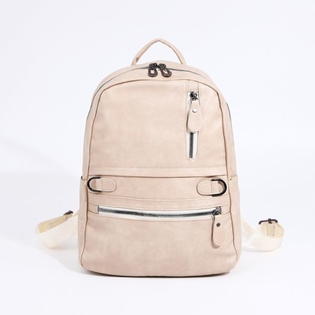Women's backpack made of artificial leather with lightning, 2 pockets, beige color-1