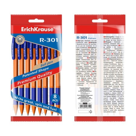 A set of ballpoints automatic, 8 pieces, Erichkrause R-301 Orange Matic & Grip, rubber emphasis, node 0.7 mm, color blue blue blue-2