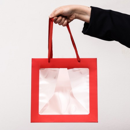 Crafts with a square bottom and window, 25 x 25 x 25 cm, red, 1pc