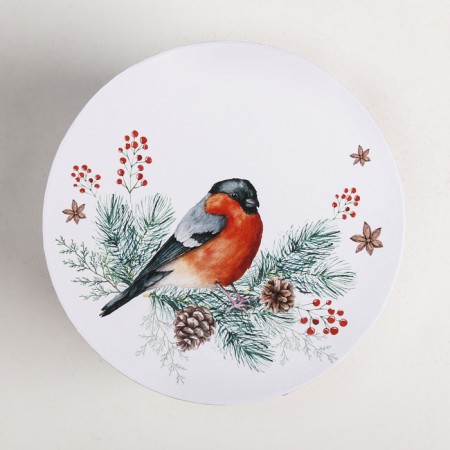 Round Gift Box "Bullfins", 14 x 16 cm, new year-3