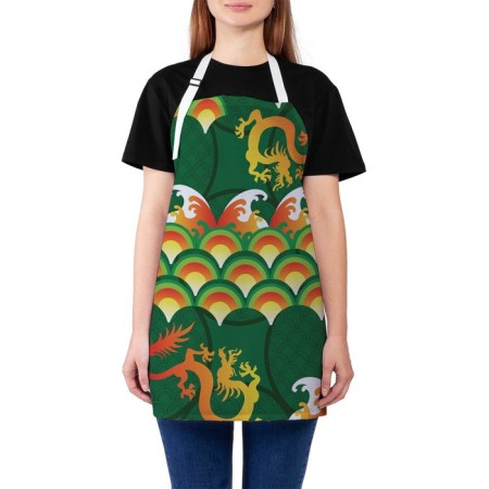 Apron kitchen with a photo print "Fire Dragons", adjustable, size OS