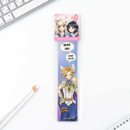 A set of cardboard bookmarks with hints, 5 pcs "Anime Girls"-4