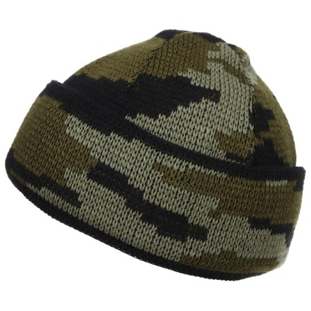 Knitted hat, three -core, with lapel, wool/acrylic fabric, green KMF color, dimensionless-1