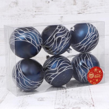 Set of balls plastic D-8 cm, 6 pcs "Adele Wave" silver-blue-1