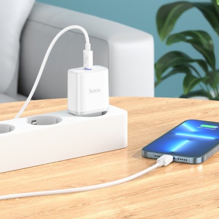 Network charger Hoco C104A, Type-C, 20 W, PD + Qc, Type-C-Lightning, 1 m, white-6