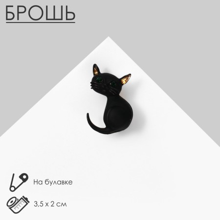 Brooch "Kitten", Black glossy color in gold