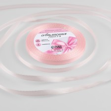 Satin tape, 6 mm × 23 ± 1 m, pastel pink color No. 43