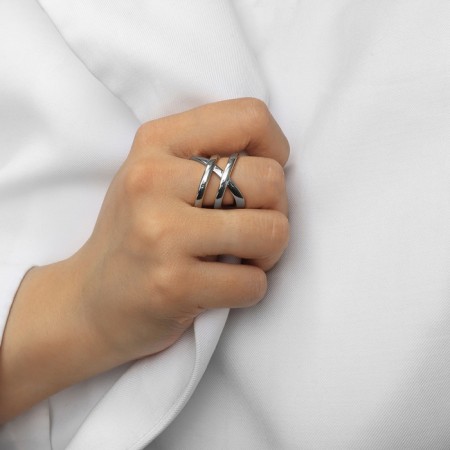 Ring Metal "Trend" double section, silver color, size 18-3