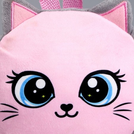 Baby plush backpack for a girl, round "kitten", 18 × 18 cm-2