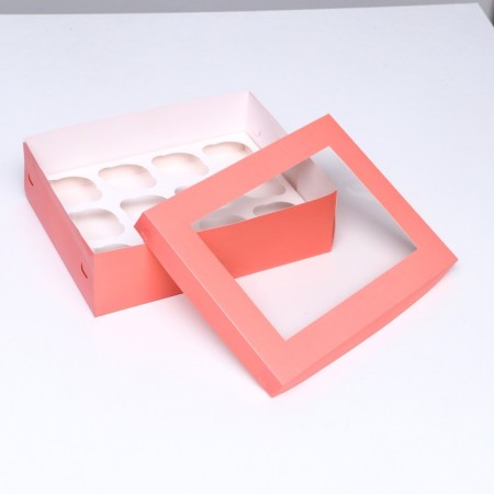 Packaging for 12 cupcakes with a window, pink, 32.5 x 25.5 x 10 cm-3