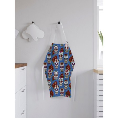 Apron kitchen with a photo print "Skull with flowers", adjustable, size OS-1