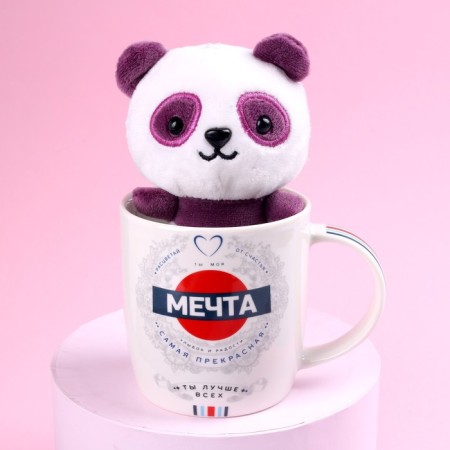Set "Dream", soft toy in a mug, panda, color mix-3