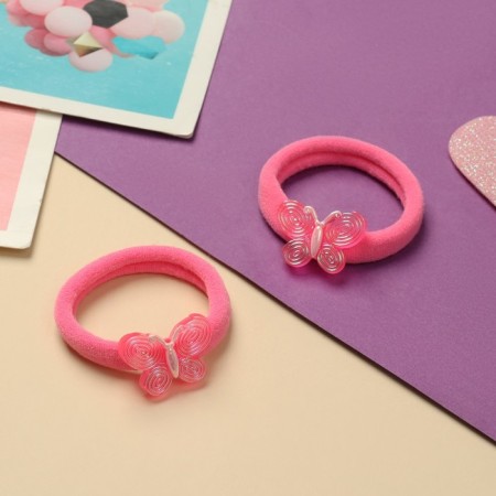Hair gum "Fairy" (set 2 pcs) butterfly, 4 cm, pink-1