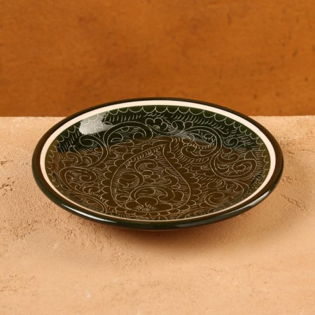 Plate plate of Rishtan ceramics "Patterns", green, flat, 15 cm