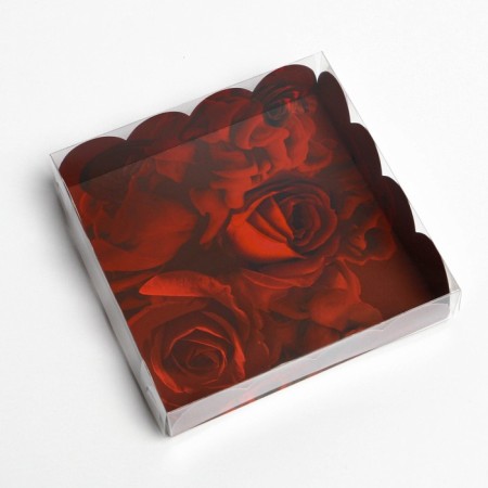 Cookie box, confectionery packaging with PVC lid, "roses", 13 x 13 x 3 cm-1