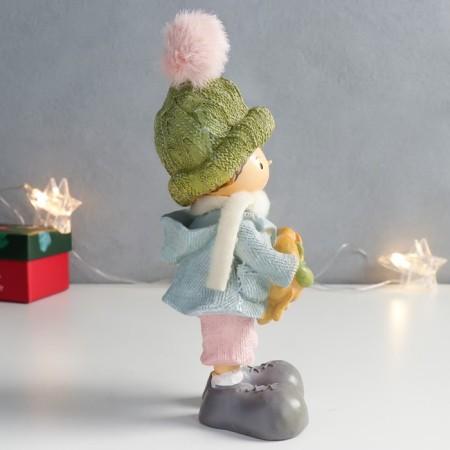 Souvenir Polystone "A boy in a green hat with a dog in his arms" 8.5x8x20 cm-1