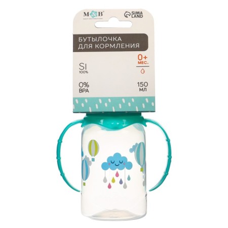 A bottle of feeding "Tender Cloud", a classic throat, with pens, 150 ml., 0 months, Biryuzovoy color-5