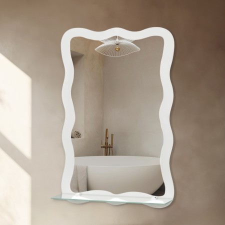 Cloud mirror, with sandblasting graphics, wall, with a shelf, 40.5 × 60 cm