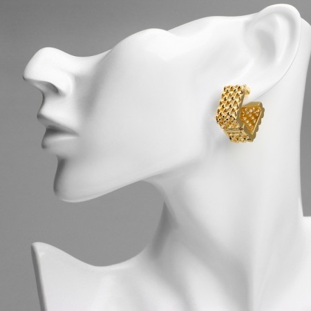 Earrings Metal "Accord" Ornament, Square, Color Gold-4