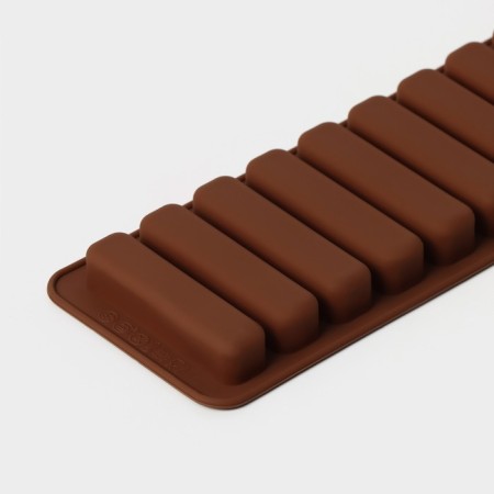 Form for chocolate of the rectangle, silicone, 26 × 9.5 cm, 10 cells (7.1 × 1.7 cm), brown color-1
