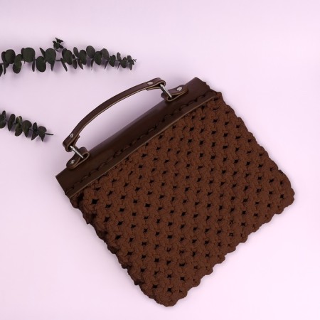 Clap for a bag, with a handle, on a magnetic button, 23 × 21 cm, brown/silver color-5