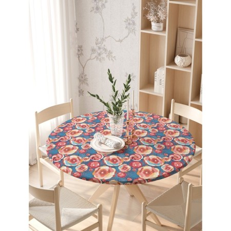 Tables on the table "Bright flowers", round, oxford, elastic band, size 140x140 cm, diameter 105-120 cm-2