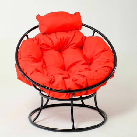 Armchair "Papasan" mini, with a red pillow, black frame, 81x68x77cm