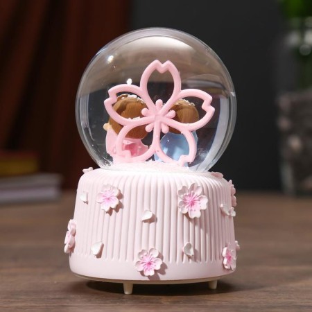 Souvenir polystone water ball light, music "kids at a large flower" mix 12x8x8 cm-4