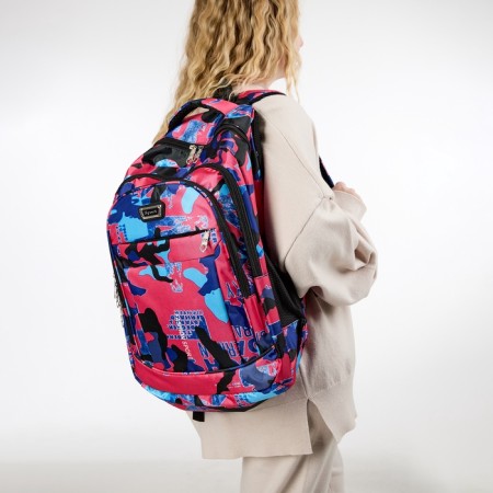 Youth backpack on lightning from textiles, 2 pockets, pink color-5