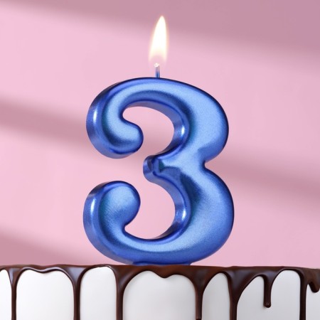 Candle for the Cake "European Giant", the number 3, 7 cm, blue metallic