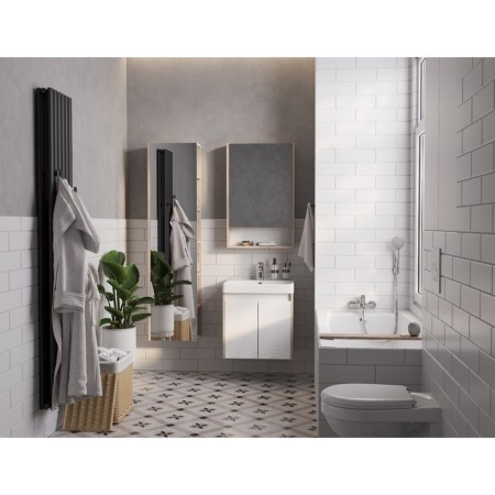 Tumbling under the Aquaton sink Scandil Doors, 55 cm, white gloss color, oak Verona-6