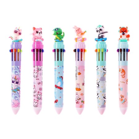 Automatic ballpoint handle, 10 color, barcode on a piece, mix of animals-1