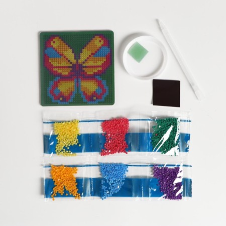 Diamond mosaic on a magnet with a complete filling for children "Butterfly", 10 x 10 cm-4