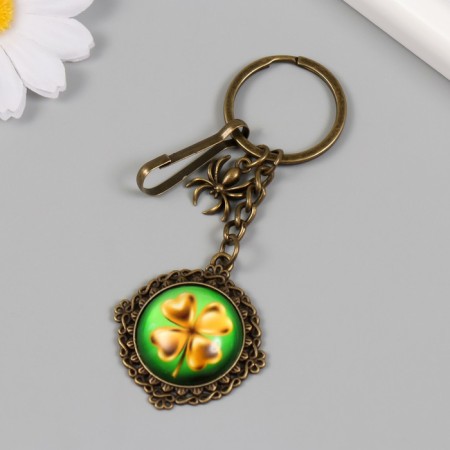 A metal keychain, glass with a carbine "Spider and clover in the medallion" Bronze 9.5 cm-2
