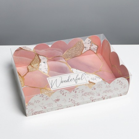 Cookie box, confectionery packaging with PVC lid, “stone”, 20 x 30 x 8 cm