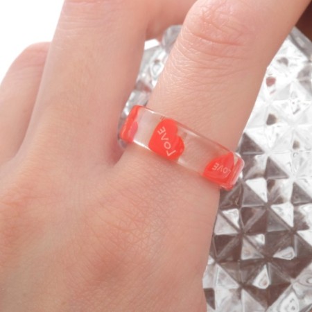 Ring "Transparent" heart, red color, 17 size-1