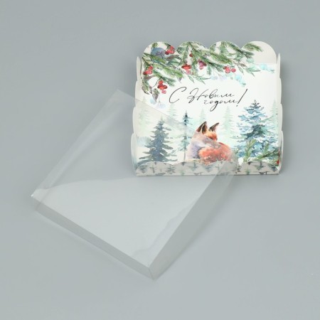 Box for confectionery products with PVC “Happy New Year!”, Fox, 13 x 13 x 3 cm, New Year-3