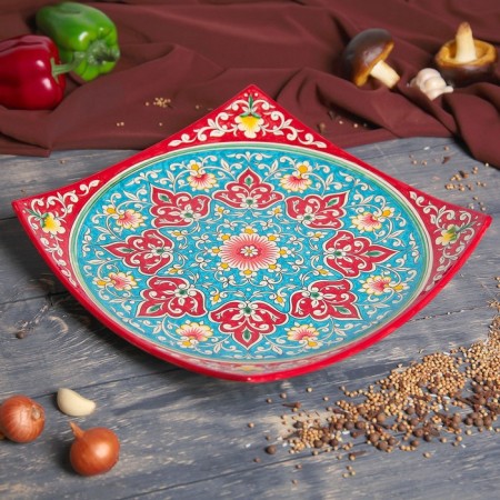 Largan Rishtan ceramics "Flowers", 33 cm, square, red