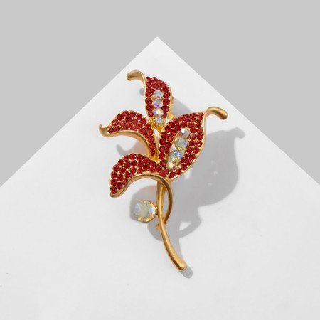 Brooch "Leaves", the color of the rainbow red in matte gold-2