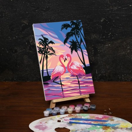 Picture on numbers on canvas with a subframe of Flamingo at sunset, 30x20 cm-2