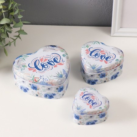 Casket Metal Heart "Love" set 3 pcs 10.5x12.6x5 cm