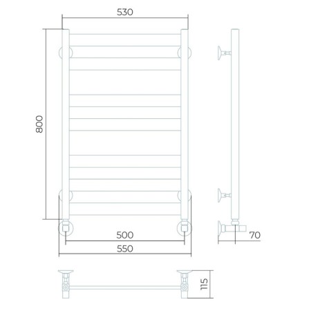 Water towels LARUSSO "Bond" P7, 500x800 mm, 408 W, lower connection-2