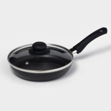 Pan Consul, D = 20 cm, glass cover, plastic handle, anti -stick coating, black color