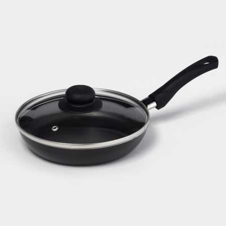 Pan Consul, D = 20 cm, glass cover, plastic handle, anti -stick coating, black color